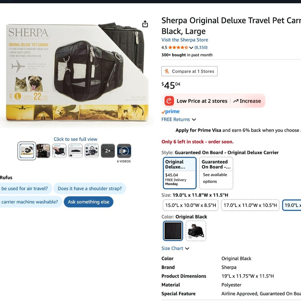 Sherpa® Original Deluxe Pet Carrier BLACK LARGE